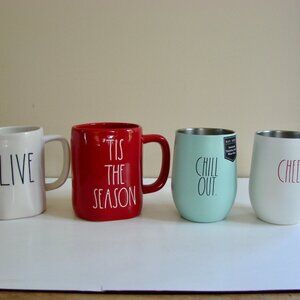 Lot of 4 Rae Dunn Coffee Mugs Stainless Steel Wine Tumbler Tis The Season Live